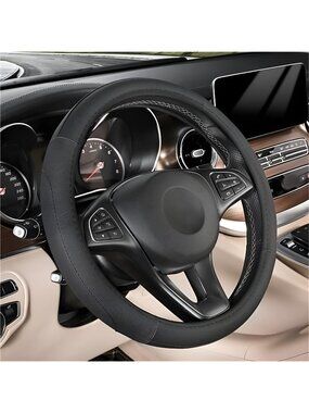 Black Microfiber Leather Auto Car Steering Wheel Cover Universal 15 inch